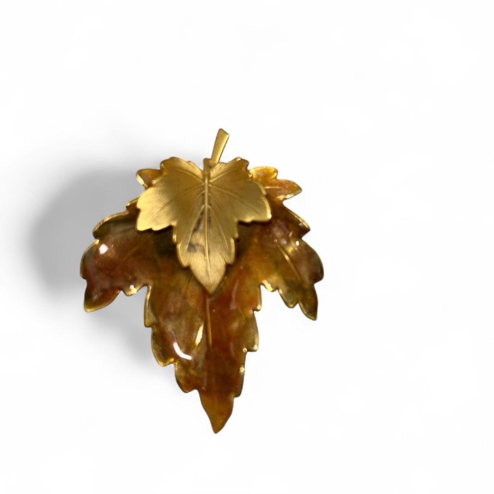 Gold and Brown Leaf Brooch